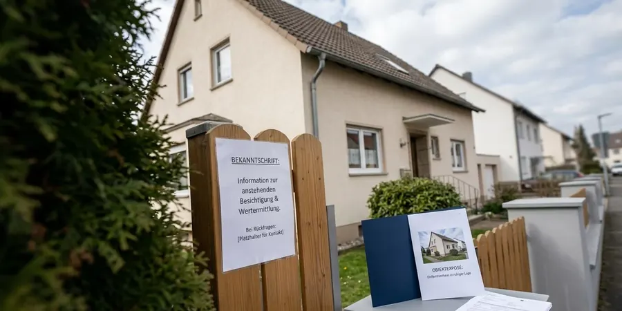 Hausfassade mit amtlichem Hinweis zur Zwangsversteigerung